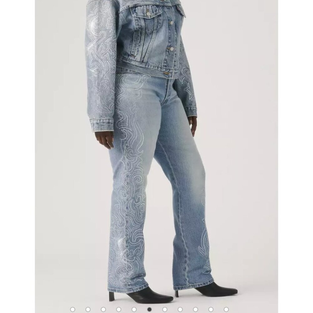 Beyoncé X Levi's 501 Curve Women's 26x32 Jeans Western Crystal - Picture 3 of 7